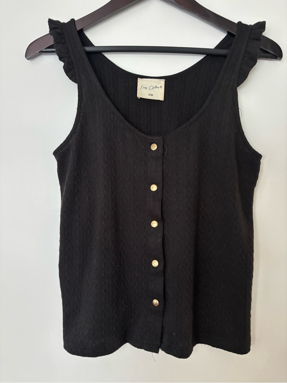 Black Ruffle-Strap Button Front Tank - Picture 2 of 2